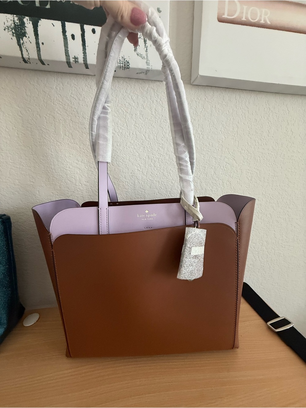 kate spade Brown and Lilac Leather Two-Tone Tote